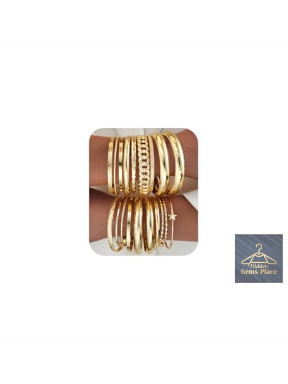 19Pcs Multi Stackable Textured Bangles Set 14K Gold Plated Chunky Bracelet Boho